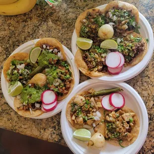 $35 subtotal, $3.50 reg taco ea. 4x al pastor, 4x carne asada, 2x pollo. Grilled onion, grilled jalapeño, radish, lime per plate (10/4/22)