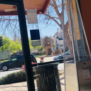 Heat lamps at entrance.