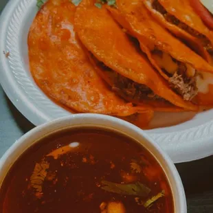 Birria quesitacos with consommé: $12