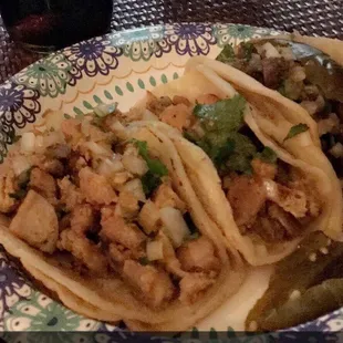 Chicken and carne Asada tacos