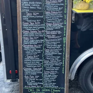 Menu as of August 4th 2023