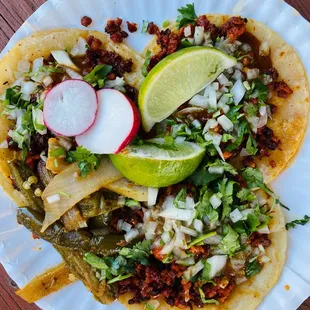 Three Chorizo Tacos (all the fixings)