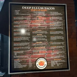a menu for deep ellum tacoss