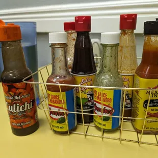 Hot sauces on the table