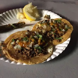 Tacos de asada con todo, yellow corn tortillas!!! The best!!