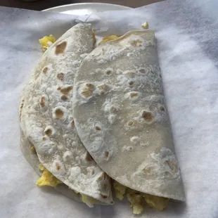 Potato and egg tacos with flour tortillas