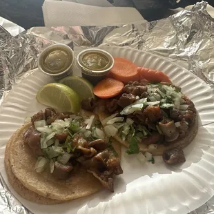 Tripas Tacos and sauce on the side