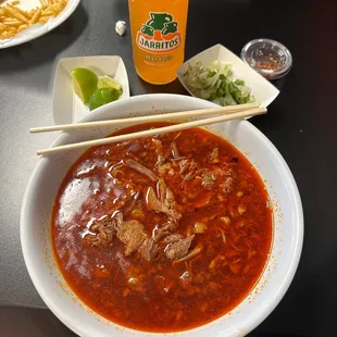 Birria Ramen (goat) and a Mandarin Jarritos to wash it down! Perfect for this cold rainy #TacoTuesday.