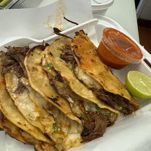 queza birria tacos con consome