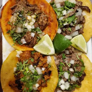 Tacos de birria, asada and al pastor