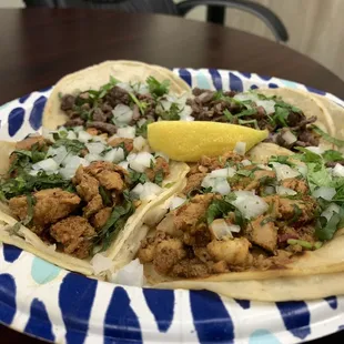 Chicken and carne asada tacos