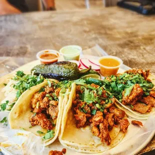 Al pastor always amazing and pollo is good, I&apos;ve heard the Shrimp is the way to go as well