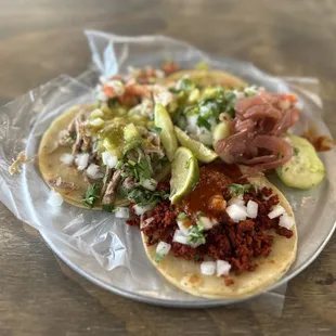 Chorizo Taco, Pollo Taco, Carnitas Taco