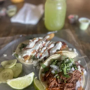 Barbacoa and fish tacos