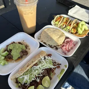 Quesadilla, ribeye taco, mulita, tacos de asada, cebada