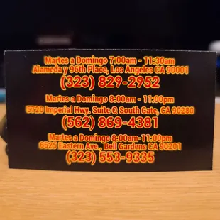 Information on Business Card  10-25-2020