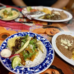 Tacos, rice and beans
