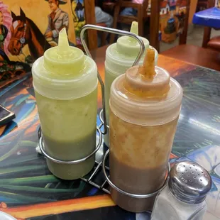 Hot sauces on the table