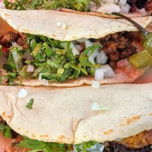 Chicharrón, Al Pastor, and Campechano tacos