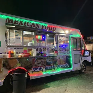 a mexican food truck at night