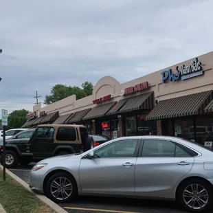 Their narrow strip mall with a single row of parking.