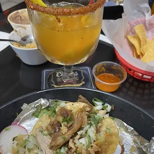 Carnitas taco and Mango Margarita