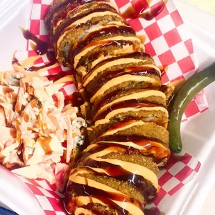 a hot dog and coleslaw