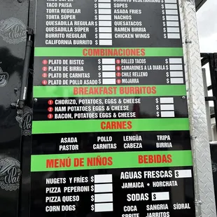 Taco truck menu