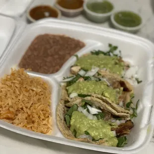 Chicken taco combo with rice and beans special