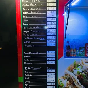 tacos, menu