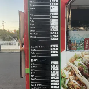 An update price on menu.