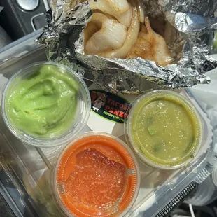 3 sauces and grilled onions
