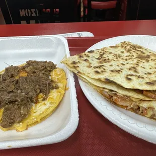 Taco birra y quesadilla de pastor