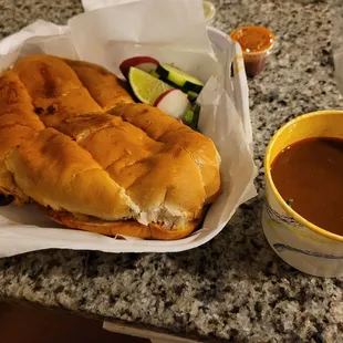 Birria Torta with consumme