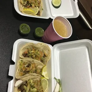 Carne asada tacos with that green hot sauce !!! Don&apos;t let the pic fool you ! Like all pics do ! These tacos ! Are