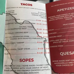 a menu for a mexican restaurant