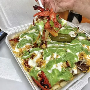 Al Pastor fries. People can get it with any meat and even two meats.