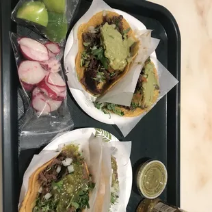 Lengua and asada tacos