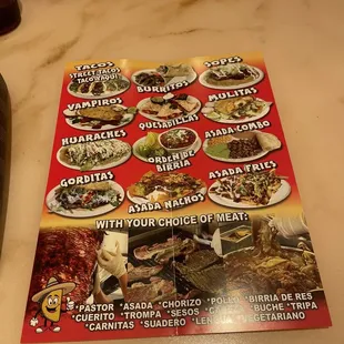 a menu for a mexican restaurant