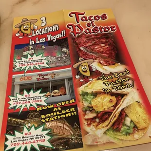 a menu for tacos el pastor