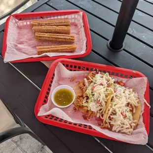 Chicken tacos and churros. Yum!
