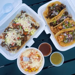 Sopes, elotes, and tacos