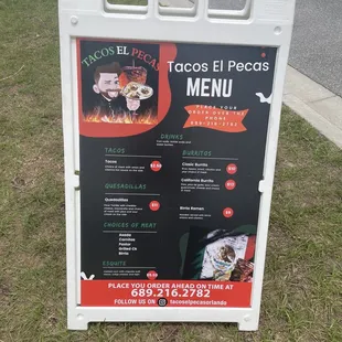Our menu call us to place an order
