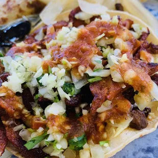 a close up of a taco