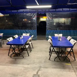 tables and chairs in a restaurant