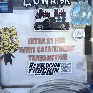 Notice of CC/debit fee posted by window