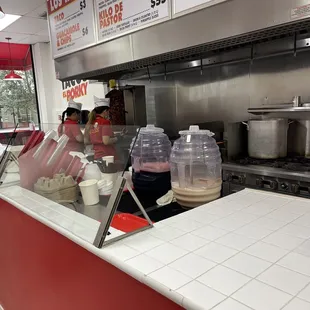 the counter area of a restaurant