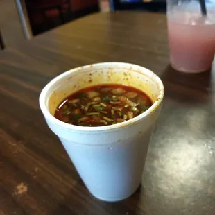 Consomé de Birria. Comes with Quesabirria tacos. Agua de Guayaba is super legit, you can feel and taste the pulp.