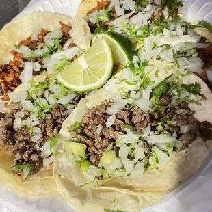 Steak &amp; al pastor tacos