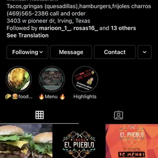 This is the @tacoselpueblo Instagram where we post new stuff and updates on new foods we will be adding go check us out and follow.